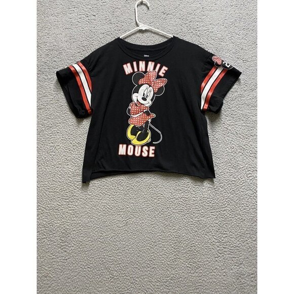 Disney Tops - Disney Minnie Mouse Short Sleeve T-Shirt Crop Tee Black Size L Top